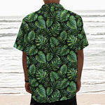 Tropical Monstera Leaves Pattern Print Textured Short Sleeve Shirt