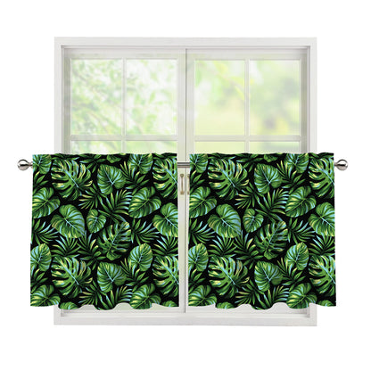 Tropical Monstera Leaves Pattern Print Tier Curtains
