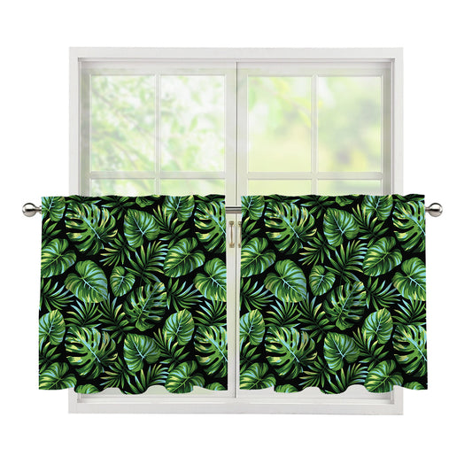 Tropical Monstera Leaves Pattern Print Tier Curtains