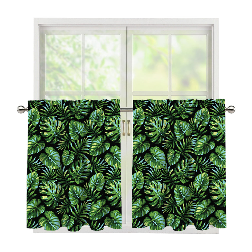 Tropical Monstera Leaves Pattern Print Tier Curtains