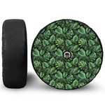 Tropical Monstera Leaves Pattern Print Tire Cover With Camera Hole