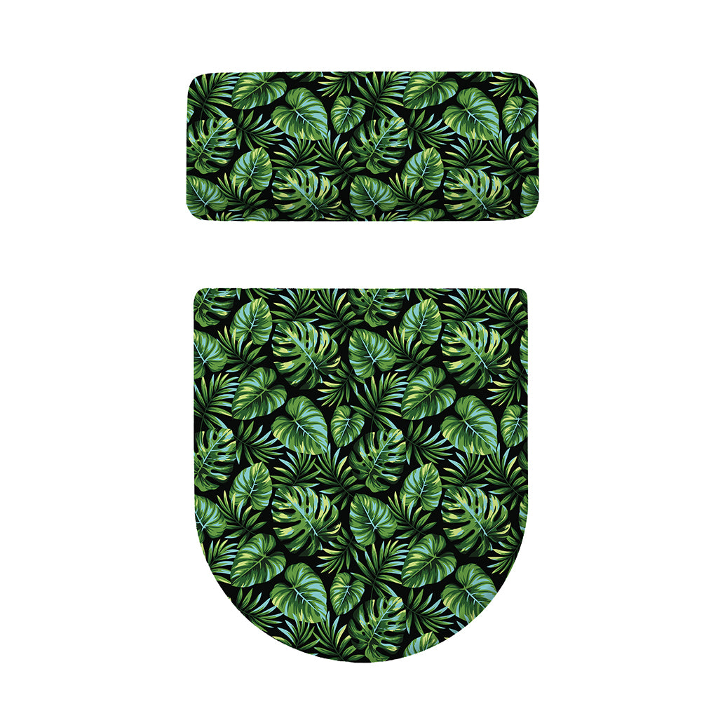 Tropical Monstera Leaves Pattern Print Toilet Lid And Tank Cover Set