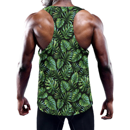 Tropical Monstera Leaves Pattern Print Training Tank Top