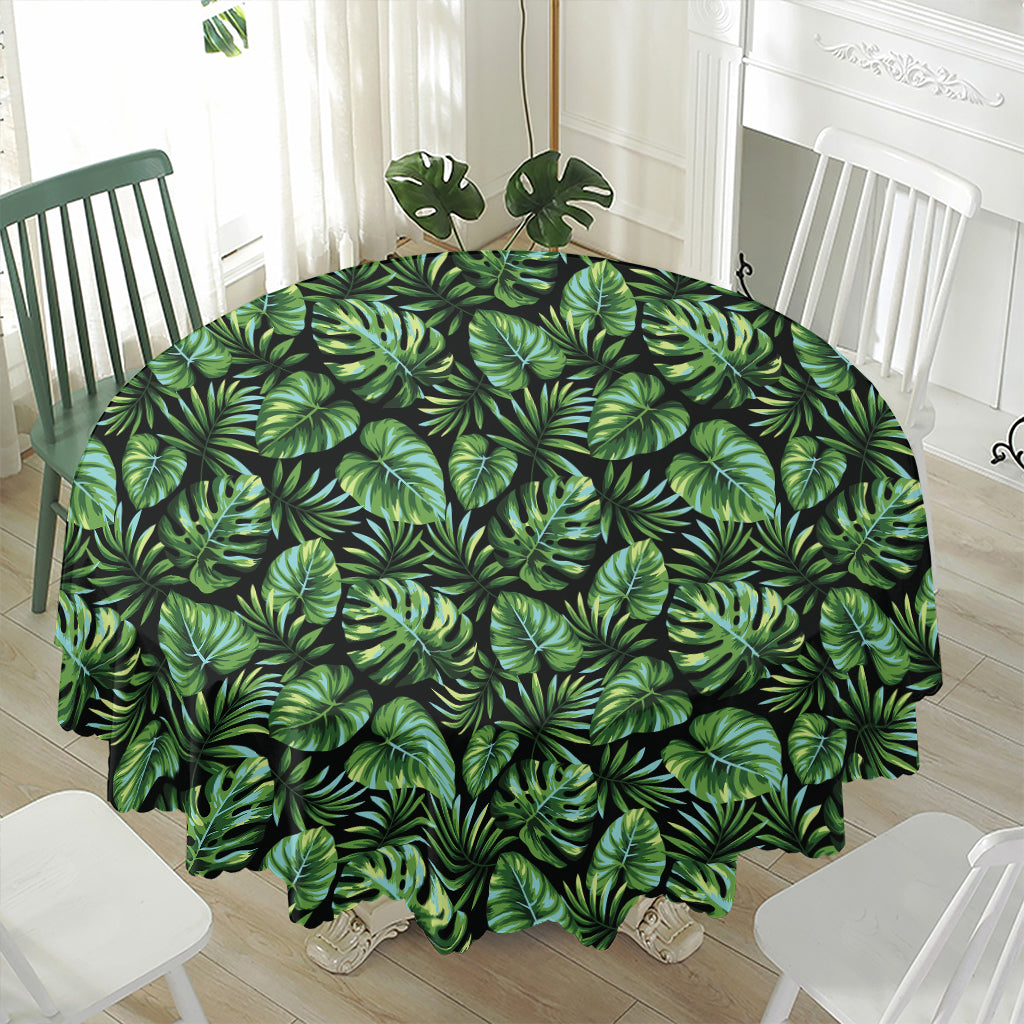 Tropical Monstera Leaves Pattern Print Waterproof Round Tablecloth