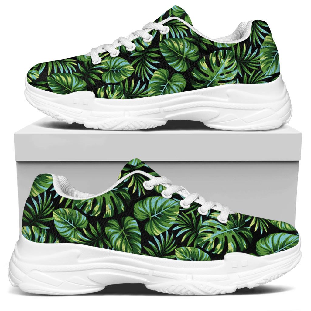 Tropical Monstera Leaves Pattern Print White Chunky Shoes