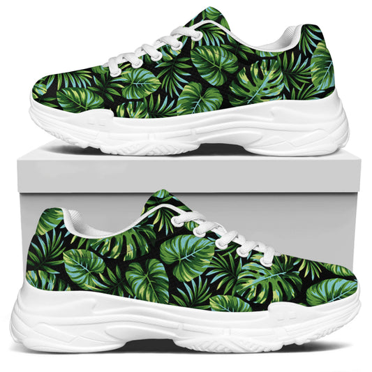Tropical Monstera Leaves Pattern Print White Chunky Shoes