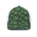 Tropical Monstera Leaves Pattern Print White Mesh Trucker Hat