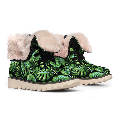 Tropical Monstera Leaves Pattern Print Winter Boots