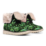 Tropical Monstera Leaves Pattern Print Winter Boots