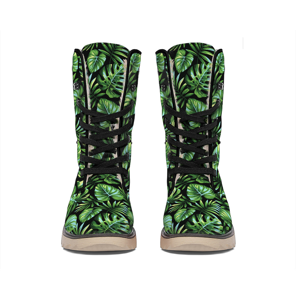 Tropical Monstera Leaves Pattern Print Winter Boots