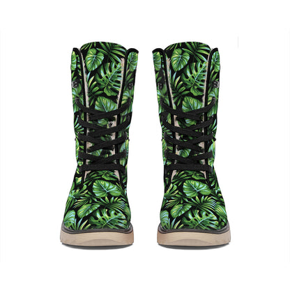 Tropical Monstera Leaves Pattern Print Winter Boots