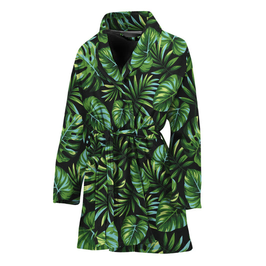 Tropical Monstera Leaves Pattern Print Women's Bathrobe