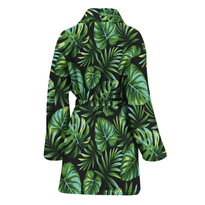 Tropical Monstera Leaves Pattern Print Women's Bathrobe