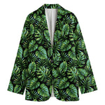 Tropical Monstera Leaves Pattern Print Women's Cotton Blazer