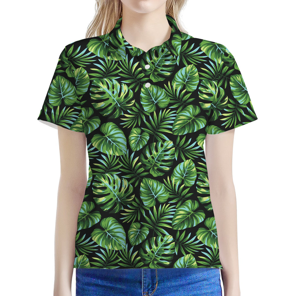 Tropical Monstera Leaves Pattern Print Women's Polo Shirt