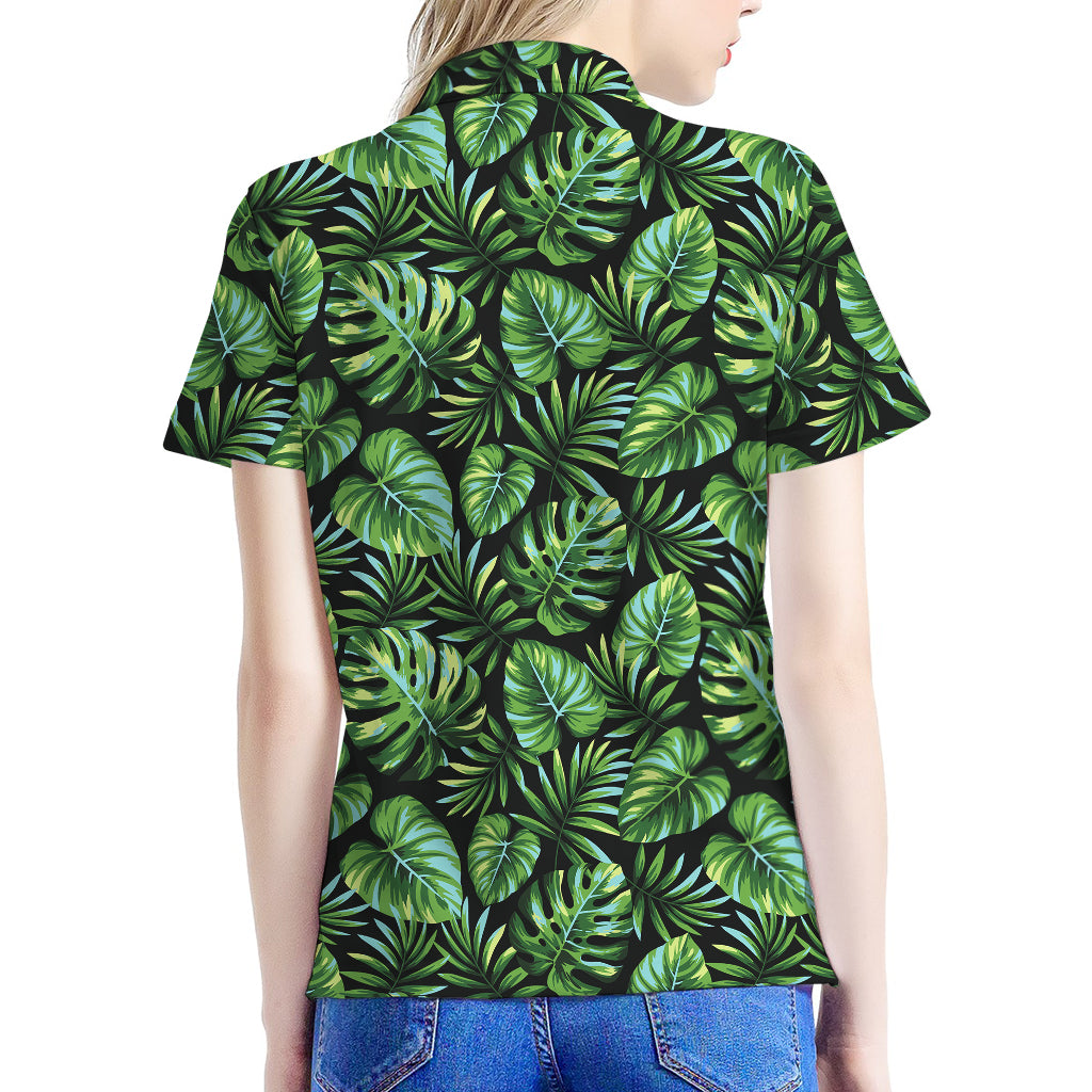 Tropical Monstera Leaves Pattern Print Women's Polo Shirt