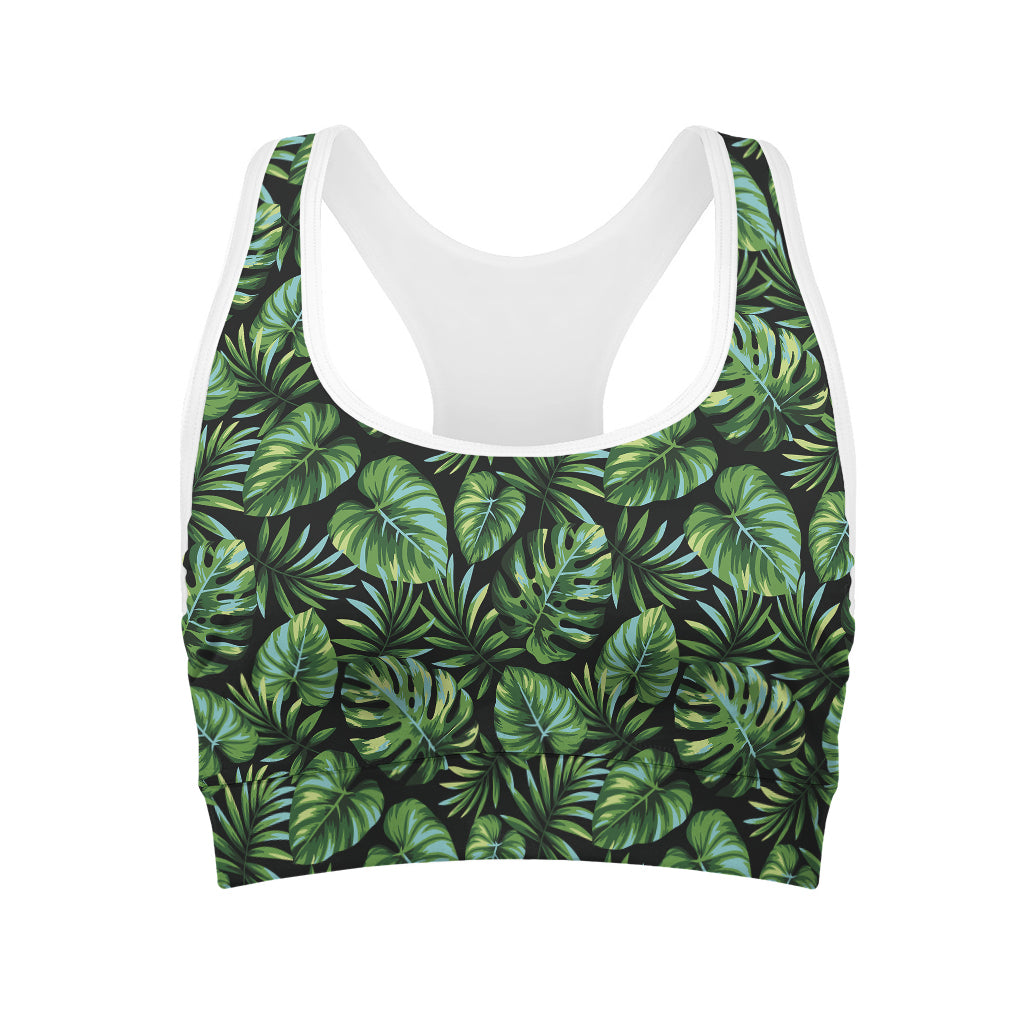 Tropical Monstera Leaves Pattern Print Women's Sports Bra