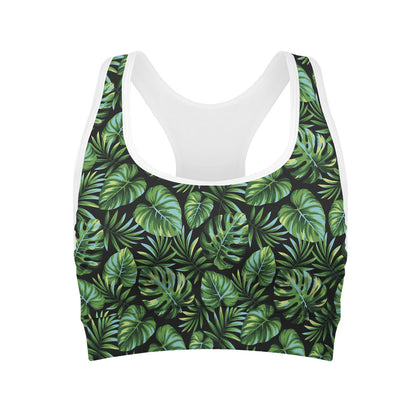Tropical Monstera Leaves Pattern Print Women's Sports Bra