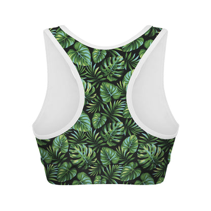 Tropical Monstera Leaves Pattern Print Women's Sports Bra