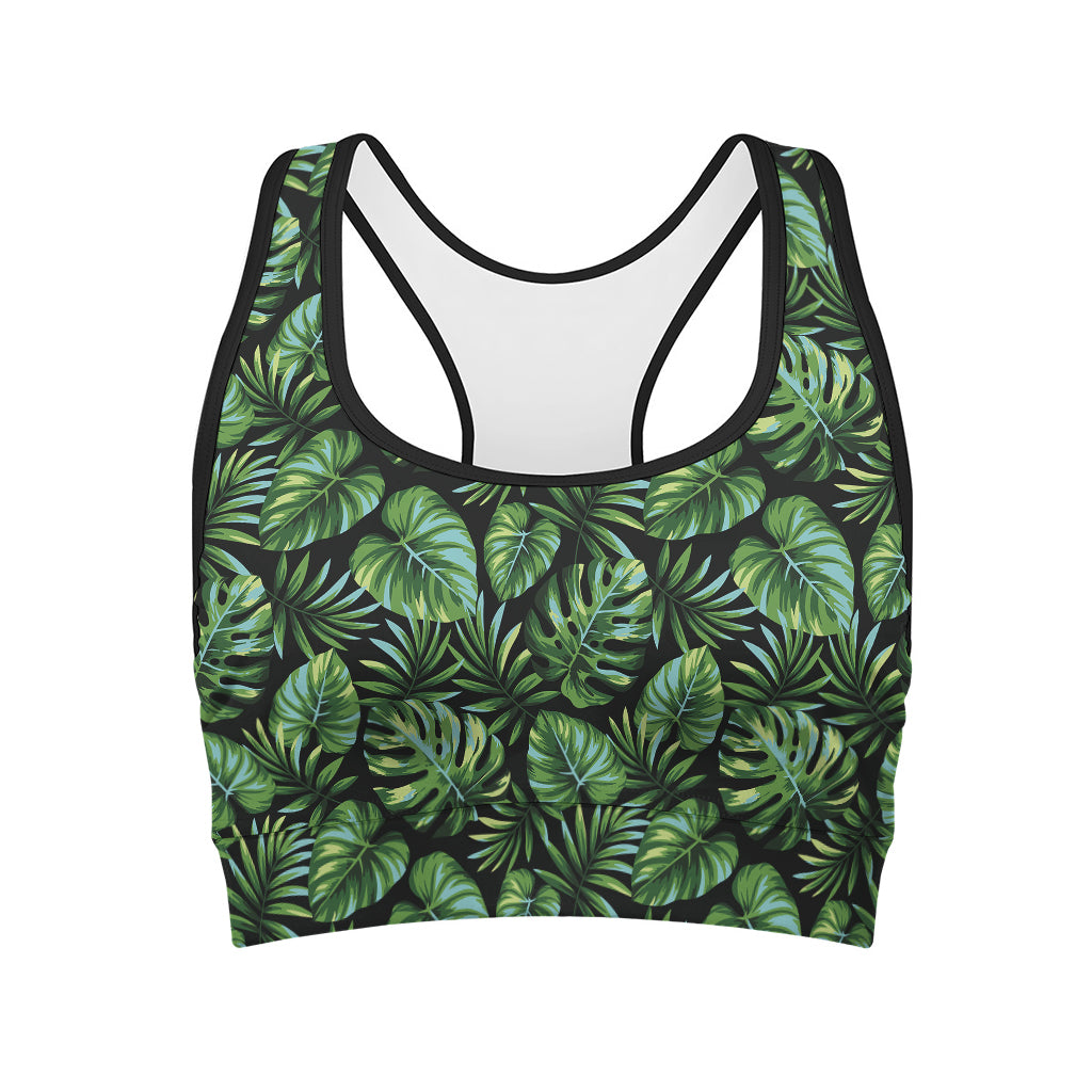 Tropical Monstera Leaves Pattern Print Women's Sports Bra