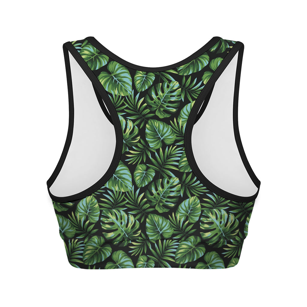 Tropical Monstera Leaves Pattern Print Women's Sports Bra