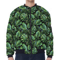 Tropical Monstera Leaves Pattern Print Zip Sleeve Bomber Jacket