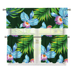 Tropical Orchid Flower Pattern Print 3 Piece Kitchen Curtains