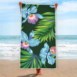Tropical Orchid Flower Pattern Print Beach Towel