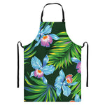 Tropical Orchid Flower Pattern Print Bib Apron With Pocket