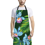 Tropical Orchid Flower Pattern Print Bib Apron With Pocket
