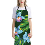 Tropical Orchid Flower Pattern Print Bib Apron With Pocket