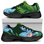 Tropical Orchid Flower Pattern Print Black Chunky Shoes