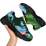 Tropical Orchid Flower Pattern Print Black Chunky Shoes
