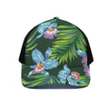 Tropical Orchid Flower Pattern Print Black Mesh Trucker Hat