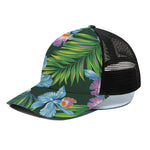Tropical Orchid Flower Pattern Print Black Mesh Trucker Cap