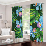 Tropical Orchid Flower Pattern Print Blackout Grommet Curtains
