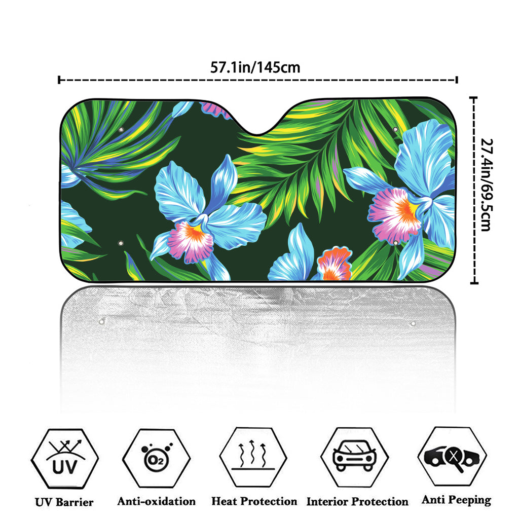 Tropical Orchid Flower Pattern Print Car Windshield Sun Shade