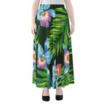 Tropical Orchid Flower Pattern Print Chiffon Maxi Skirt