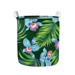 Tropical Orchid Flower Pattern Print Collapsible Laundry Basket