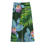 Tropical Orchid Flower Pattern Print Cotton Front Slit Maxi Skirt