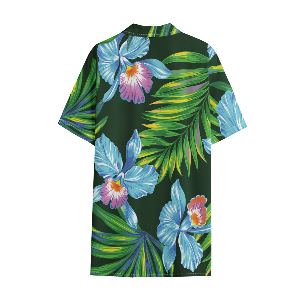 Tropical Orchid Flower Pattern Print Cotton Hawaiian Shirt