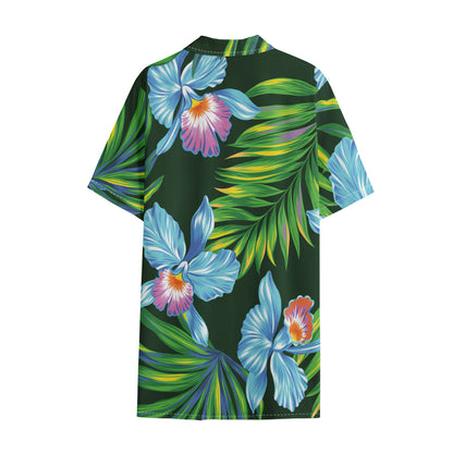 Tropical Orchid Flower Pattern Print Cotton Hawaiian Shirt