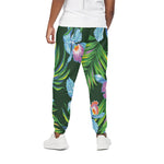 Tropical Orchid Flower Pattern Print Cotton Pants