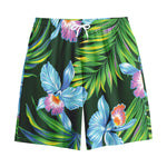 Tropical Orchid Flower Pattern Print Cotton Shorts
