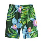 Tropical Orchid Flower Pattern Print Cotton Shorts