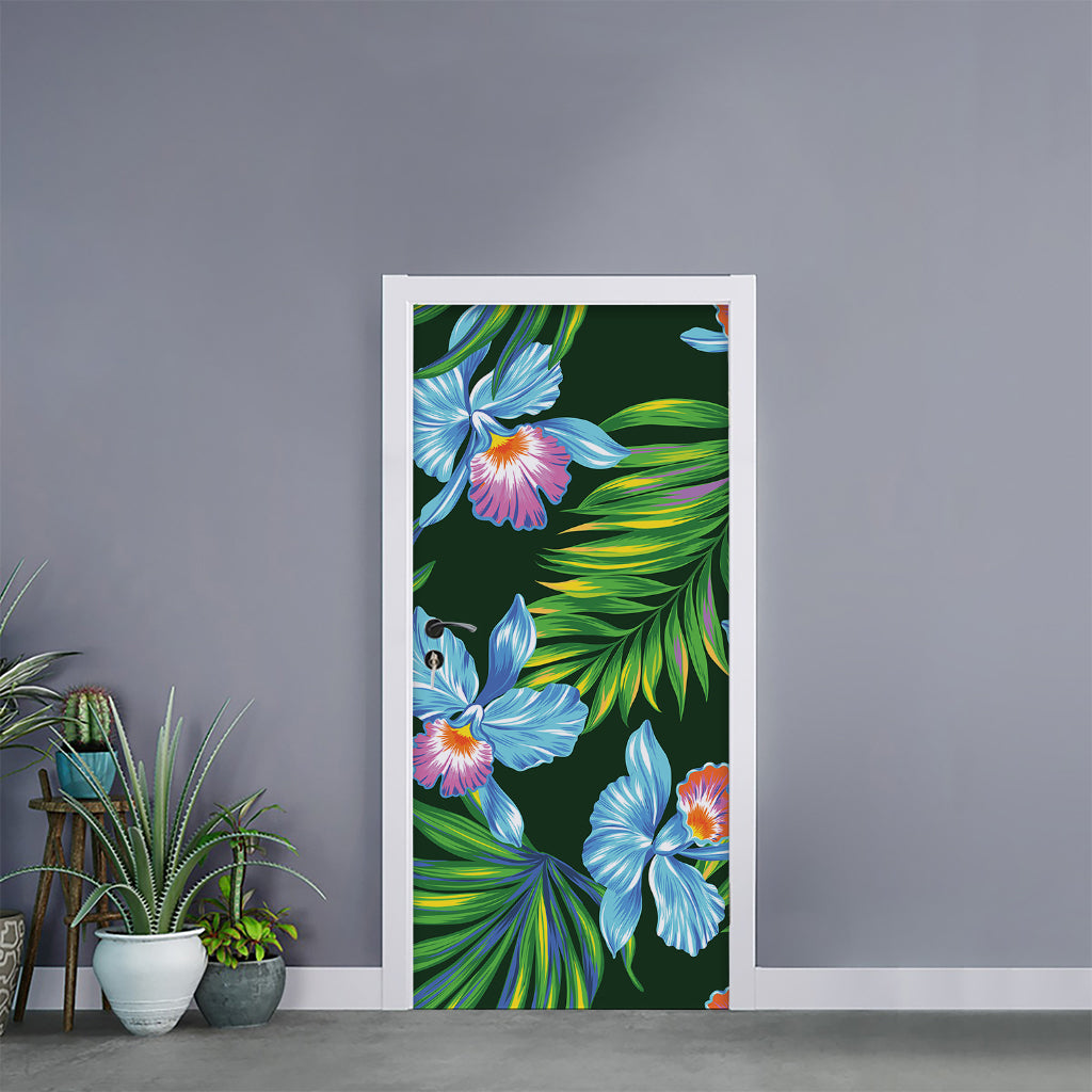 Tropical Orchid Flower Pattern Print Door Sticker