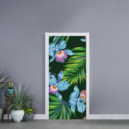Tropical Orchid Flower Pattern Print Door Sticker