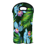 Tropical Orchid Flower Pattern Print Double Neoprene Wine Tote