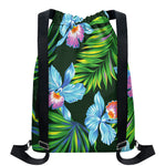 Tropical Orchid Flower Pattern Print Drawstring Backpack
