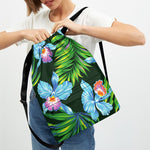 Tropical Orchid Flower Pattern Print Drawstring Backpack